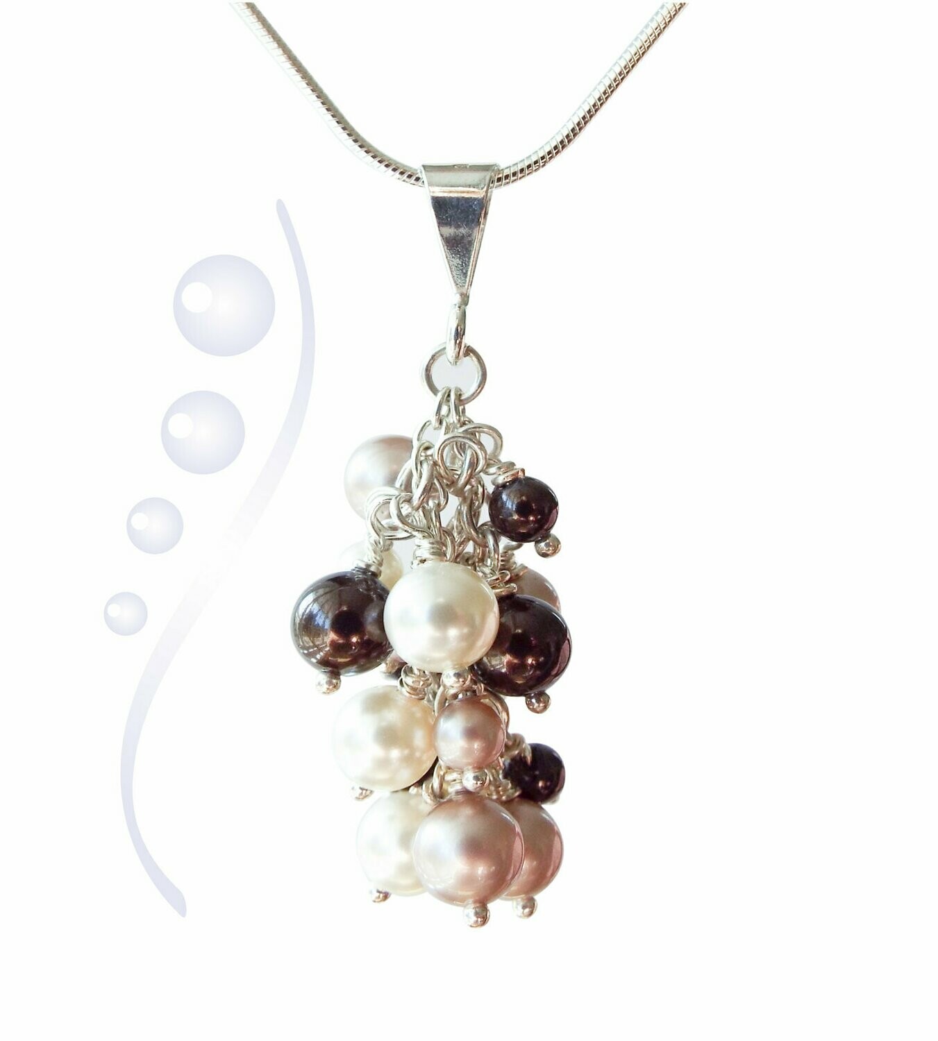 Chocolate and Cream Pendant Necklace with Swarovski Crystal Pearls