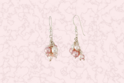 Pink Pearl Cluster Earrings with Swarovski Crystal Pearls