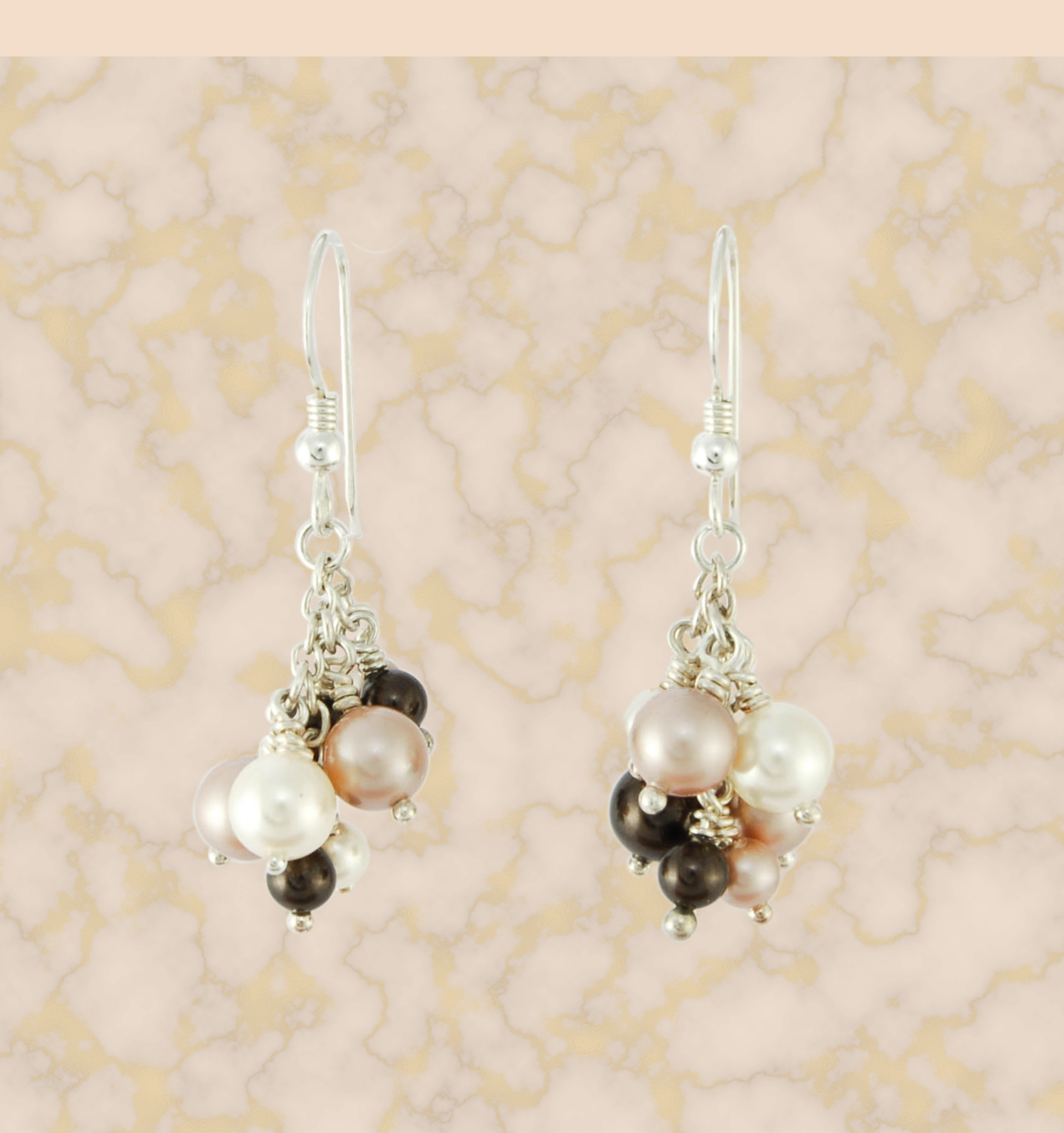 Chocolate and Cream Pearl Cluster Earrings with Swarovski Pearls