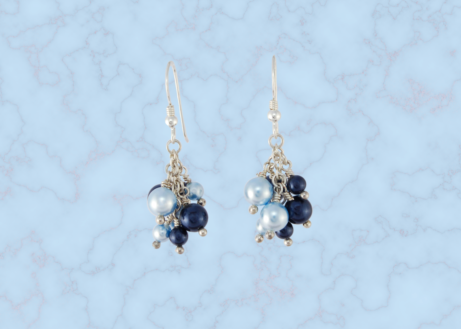 Sky Blue Pearl Cluster Earrings with Swarovski Pearls