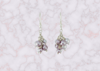 Lilac Pearl Cluster Earrings with Swarovski Pearls