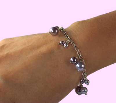 Lilac Pearl Bracelet on Sterling Silver Chain with Swarovski Pearls