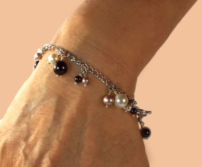 Chocolate and Cream Swarovski Pearl Bracelet on Sterling Silver Chain