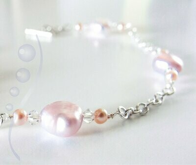 Pink Pearl and Sterling Silver Bracelet