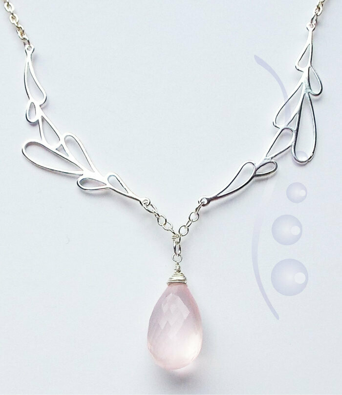 Rose pink quartz briolette pendant - sterling silver