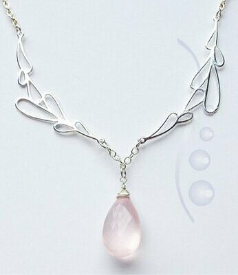 Rose pink quartz briolette pendant - sterling silver