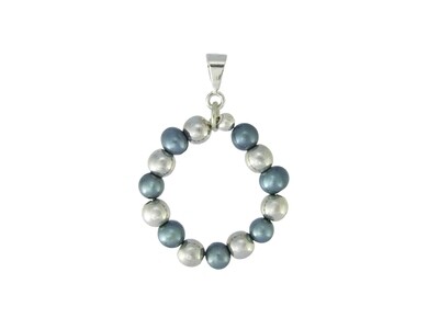 Teal Pearl and Silver Ring Pendant Necklace