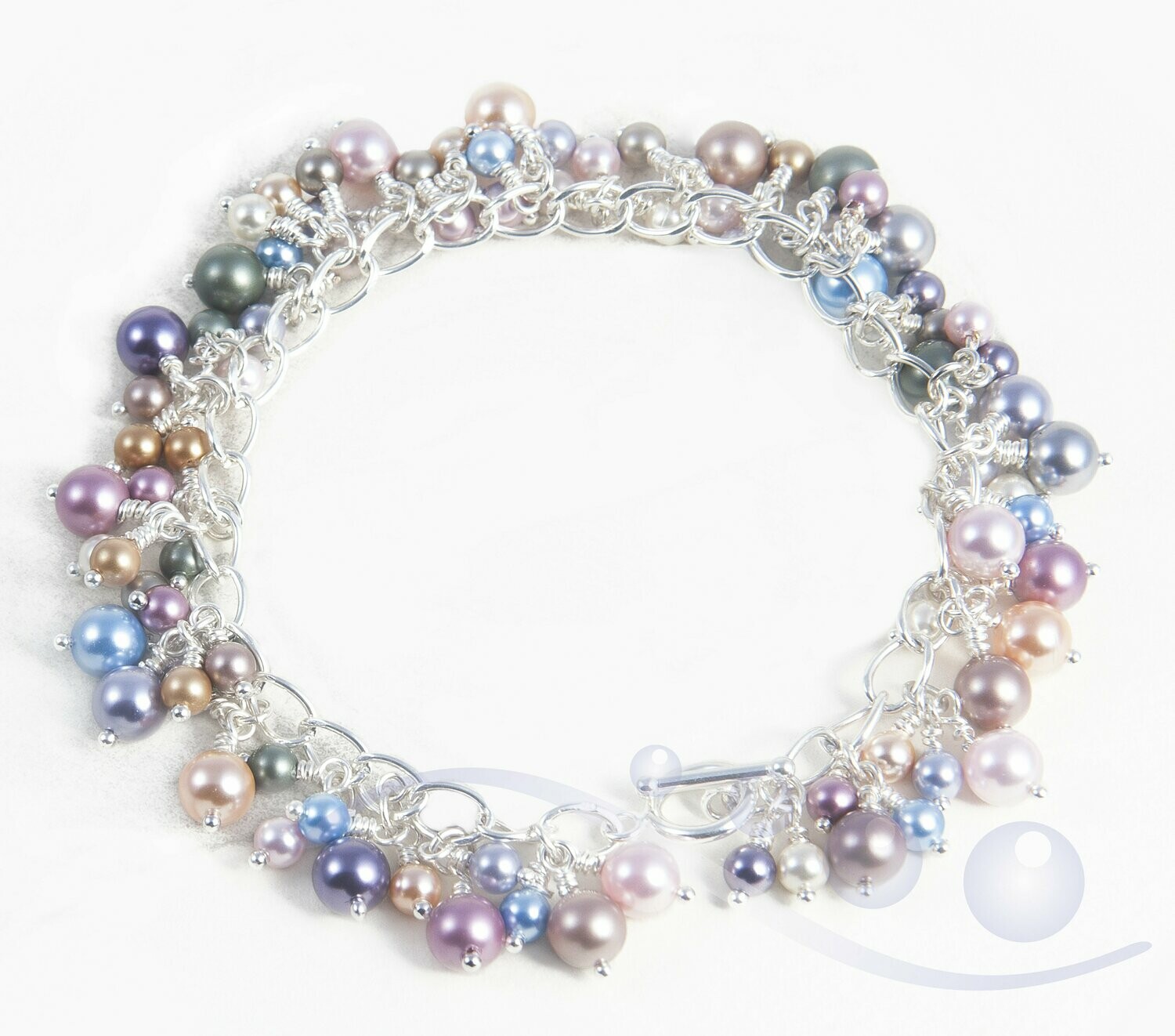 Pastel pearl bracelet with Swarovski crystals on Sterling Silver chain