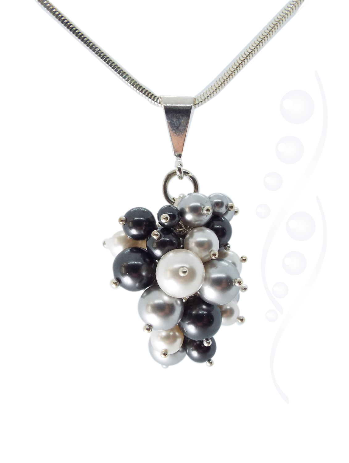 Black and White Pearl Pendant Necklace - Large - with Swarovski Crystal Pearls