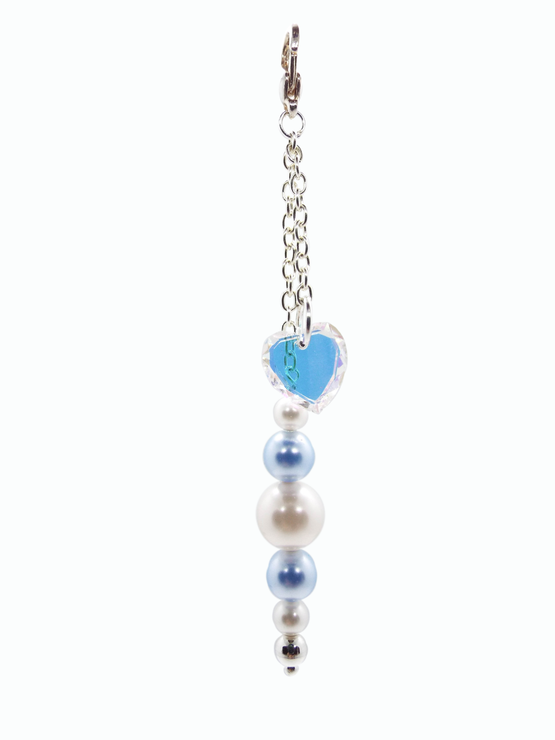 Blue Pearl Swarovski Heart bag charm