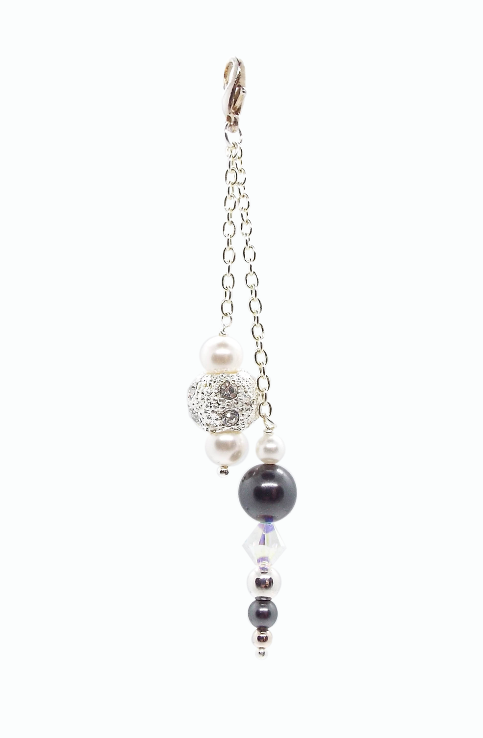 Black and Bling Pearl and Crystal bag charm