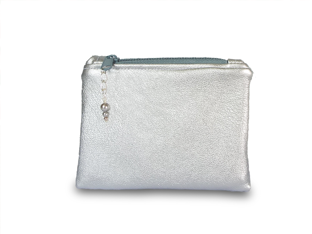 Silver Mini Pouch or Purse with Pearl zip pull