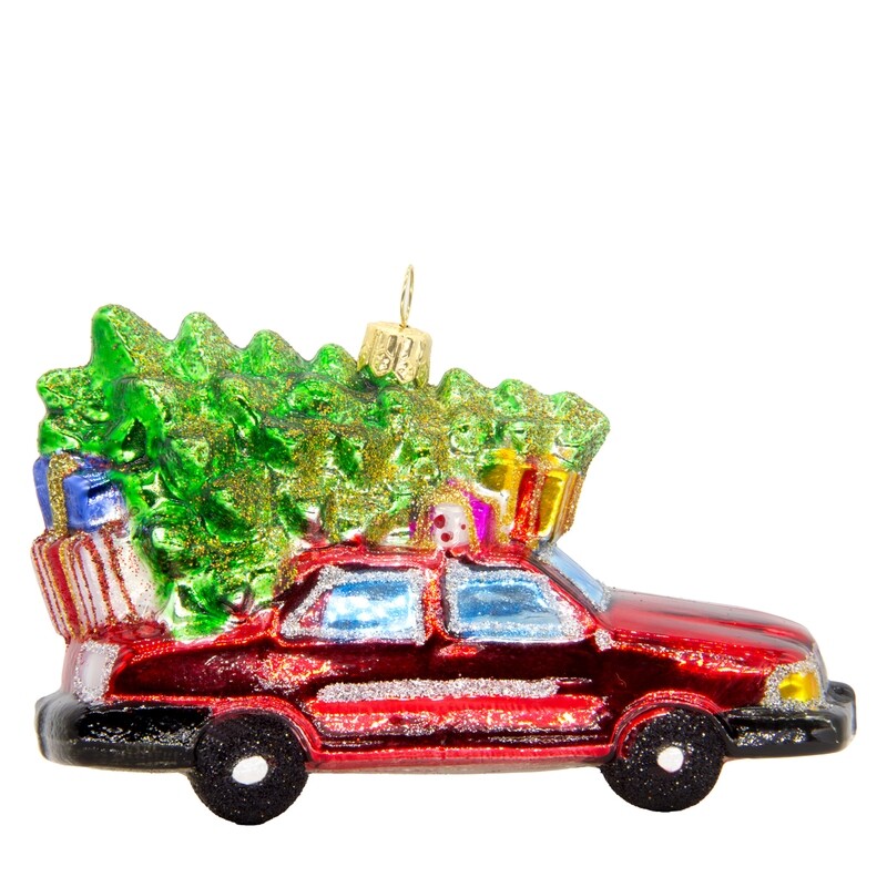 CDL Car with Christmas Tree on the Roof Glass Ornament F85