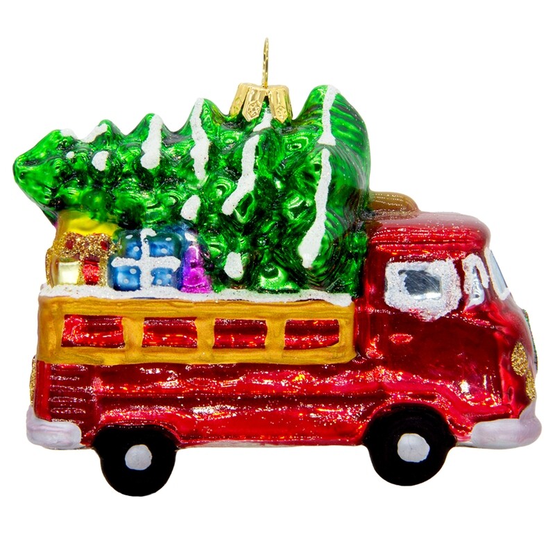 CDL Vintage Truck with Christmas Tree Glass Ornament F84