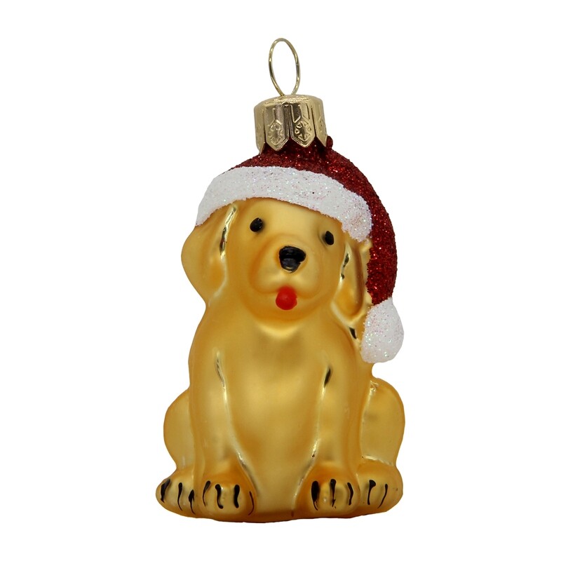 CDL Santa Dog Christmas Tree Ornament with Hand-Painted Dog and Santa Hat G08