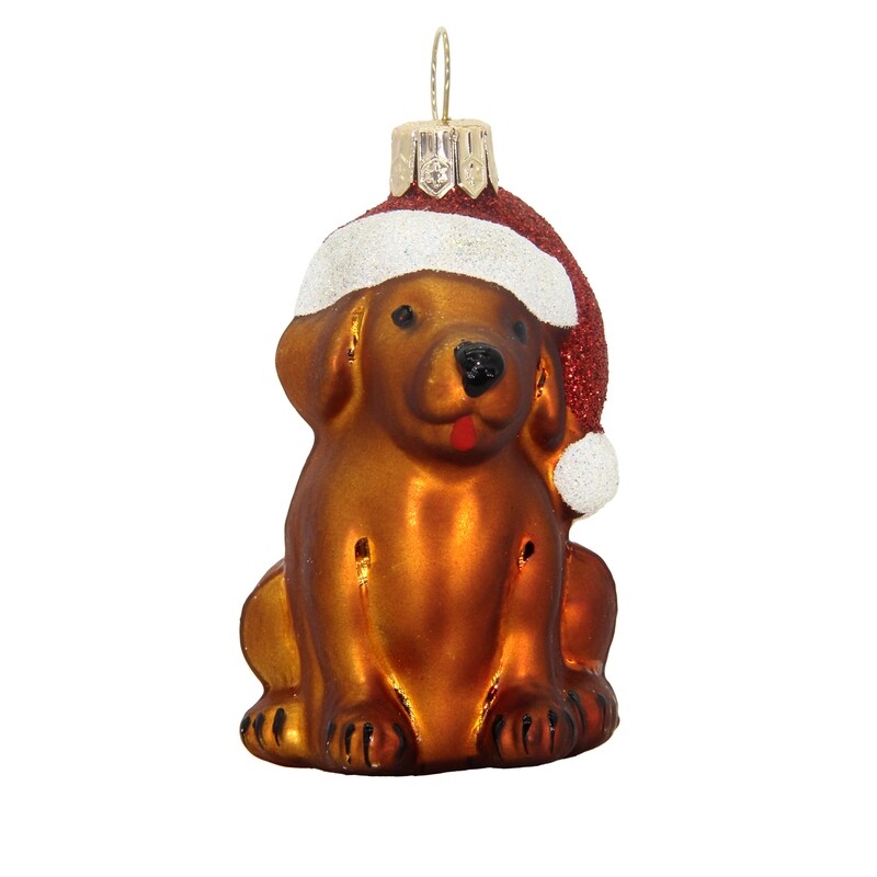 CDL Santa Dog Christmas Tree Ornament with Hand-Painted Dog and Santa Hat G07