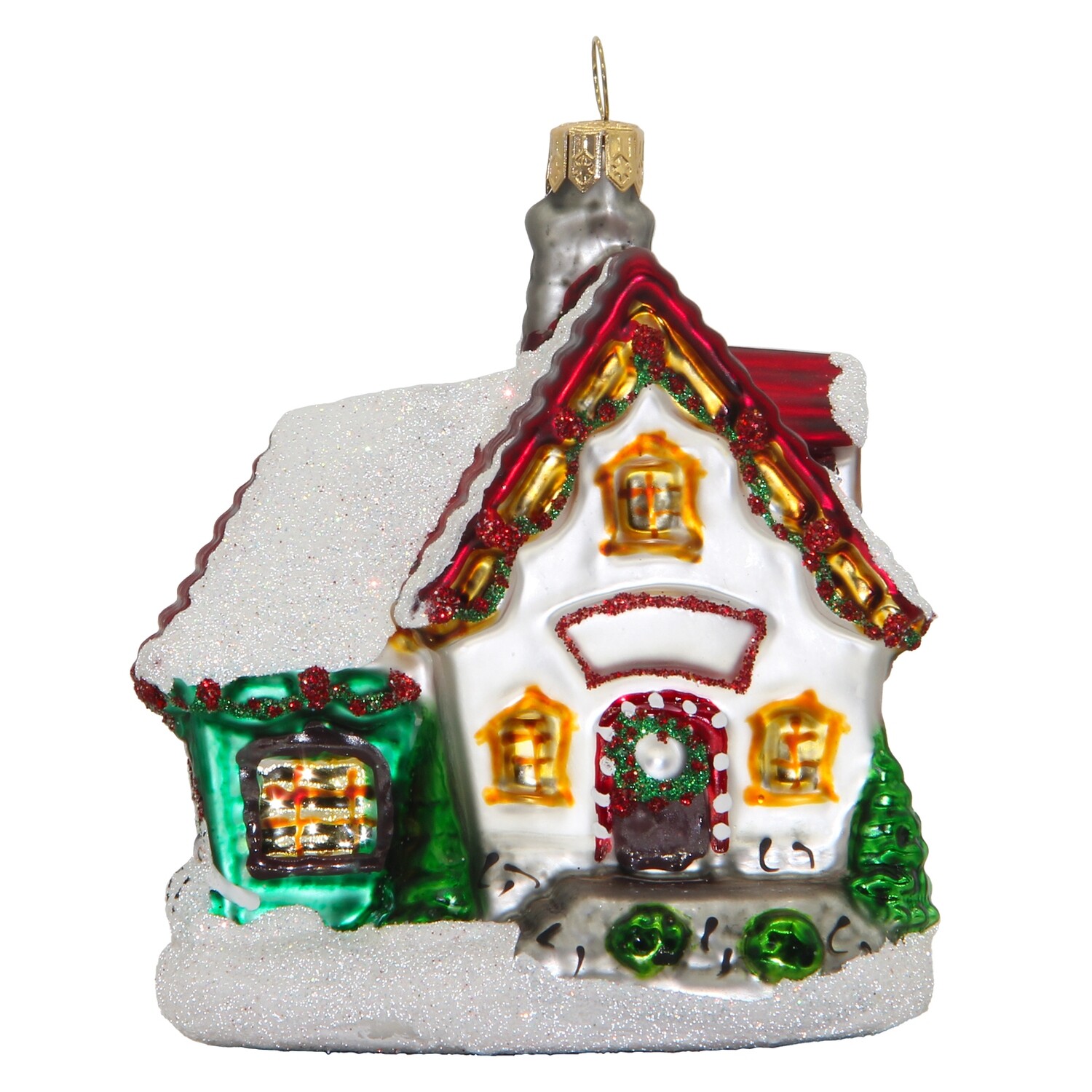 CDL Snowy Cottage Glass Hand-Crafted Christmas Ornament G26