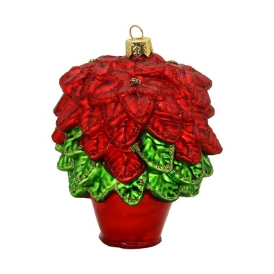 CDL Poinsettia Hand Blown Glass Christmas Ornament G31