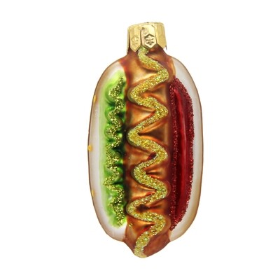 CDL Hot Dog Glass Blown Christmas Ornament G45