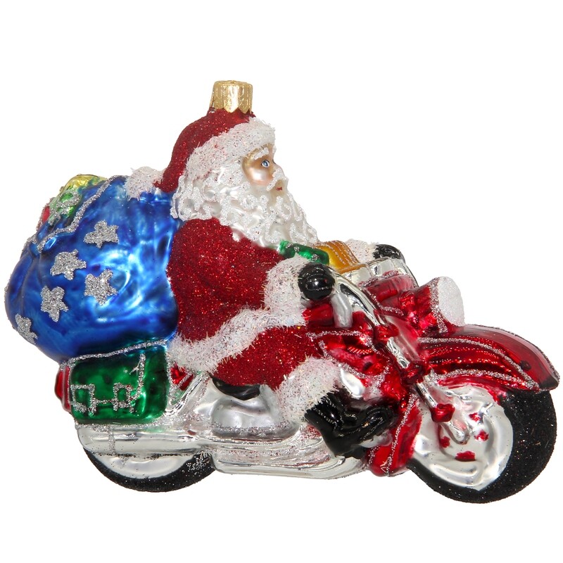 CDL Motorbike Santa Blown Glass Christmas Tree Decoration G84