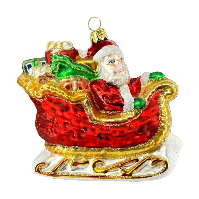 CDL Santa Claus Sitting on Sled  Glass Blown Christmas Glass Tree Ornaments F81