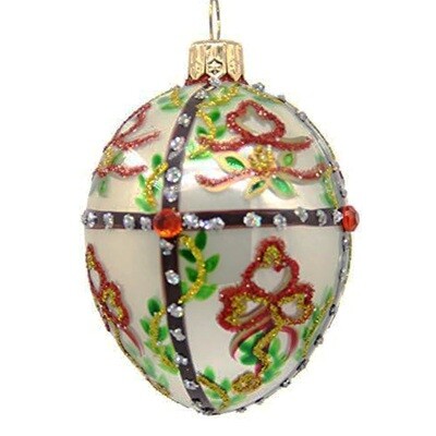 CDL Glass Blown Egg Ornaments Decorated with Flower and Stones for Christmas Tree G95