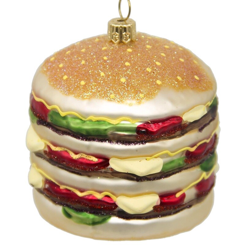 CDL Cheeseburger With Green Vegetable Red Sausage Blow Glass Ornaments G42