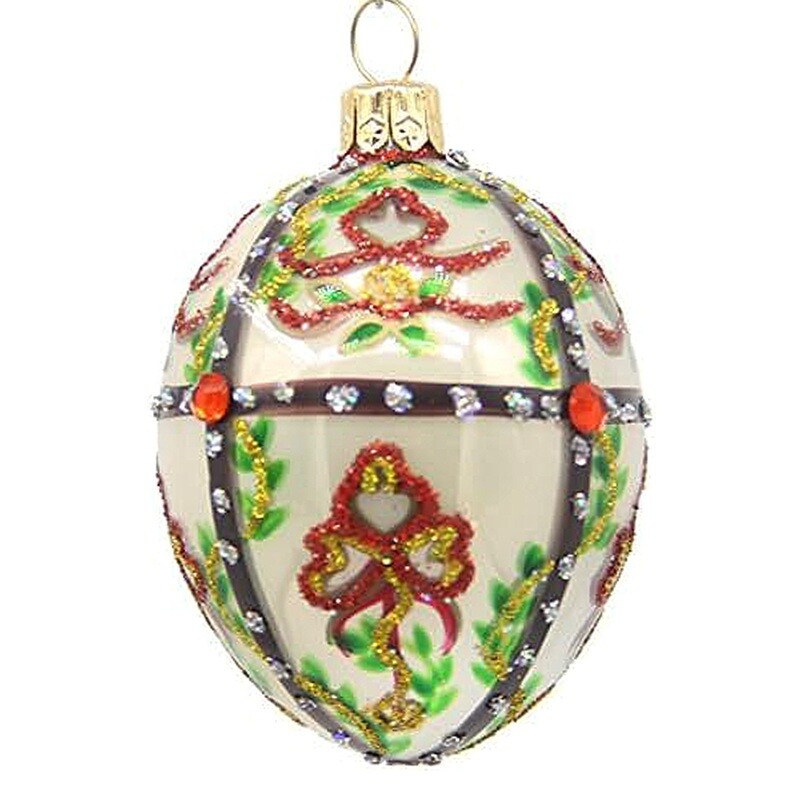 CDL Glass Blown Egg Ornaments Decorated with Flower and Stones for Christmas Tree G95