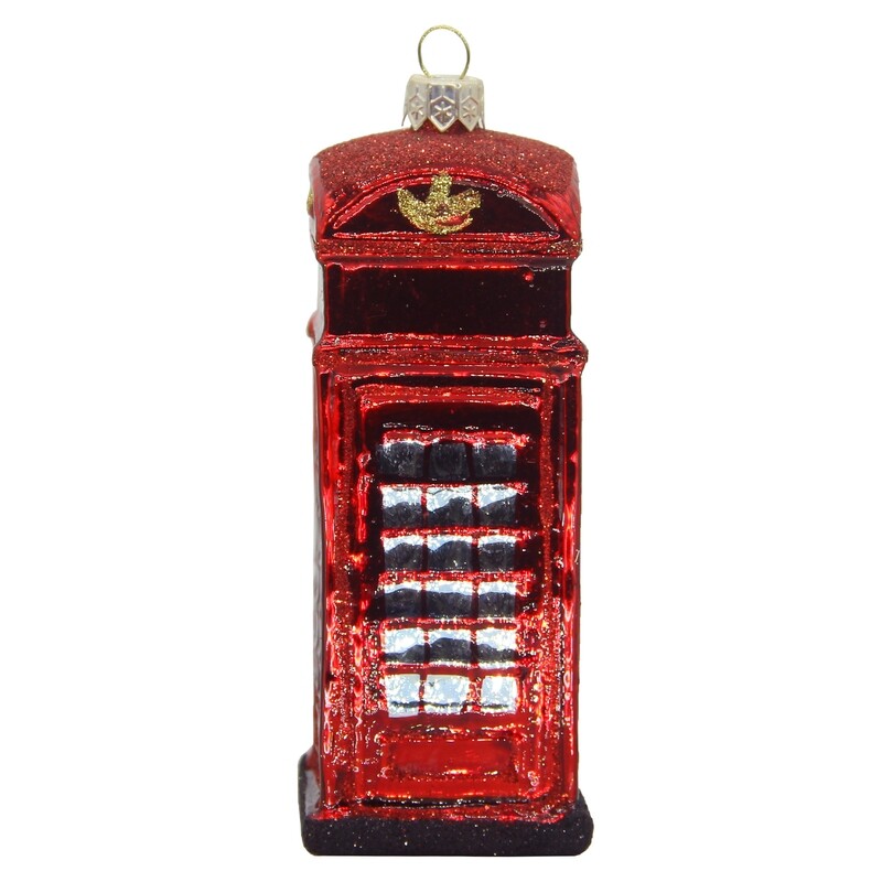 CDL Glass Blown Christmas Telephone Booth Ornament G33