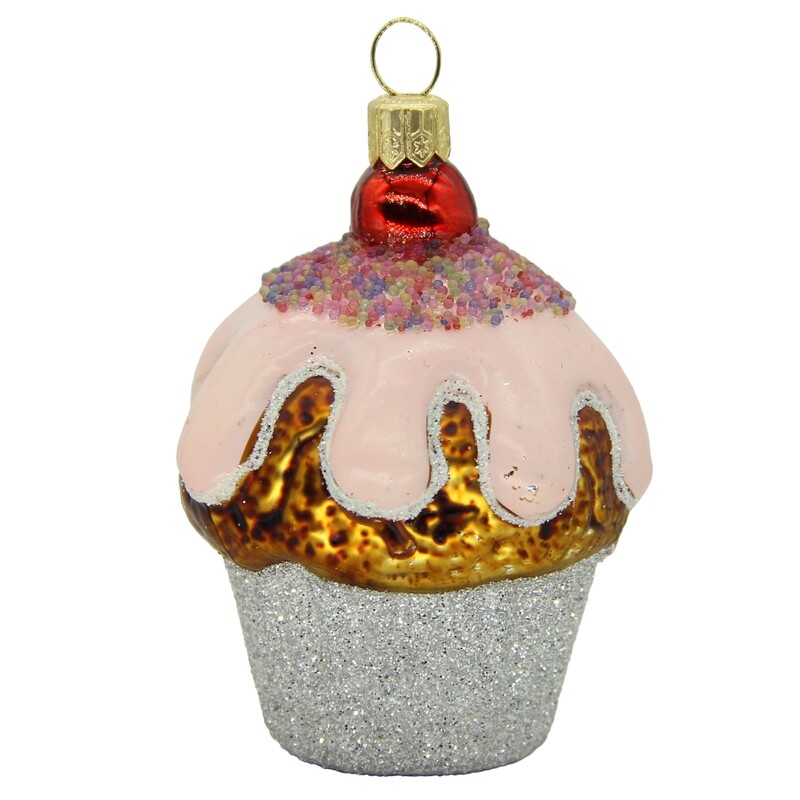 CDL Glass Blown Christmas Pink Muffin Ornament G47