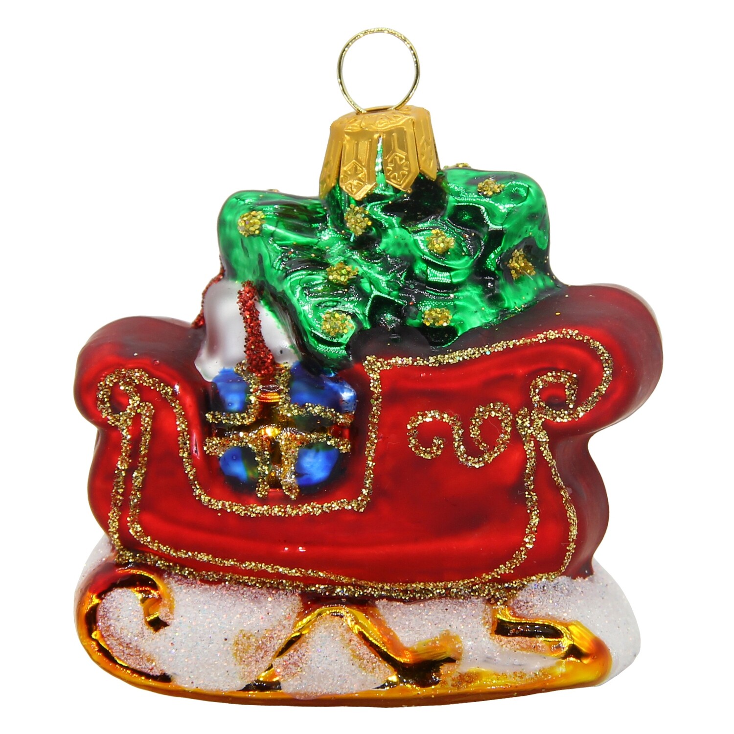 CDL Glass Blown Christmas Sled with Christmas Tree Ornament G35
