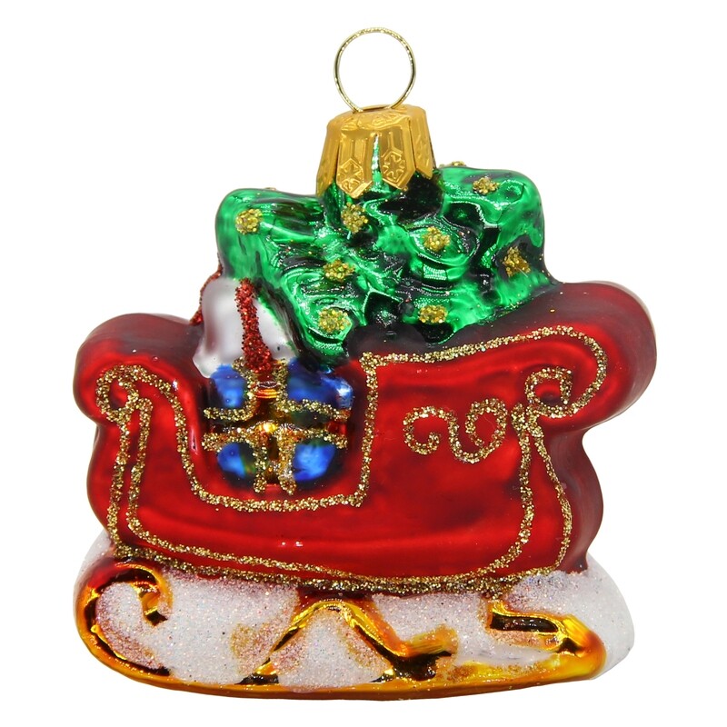 CDL Glass Blown Christmas Sled with Christmas Tree Ornament G35