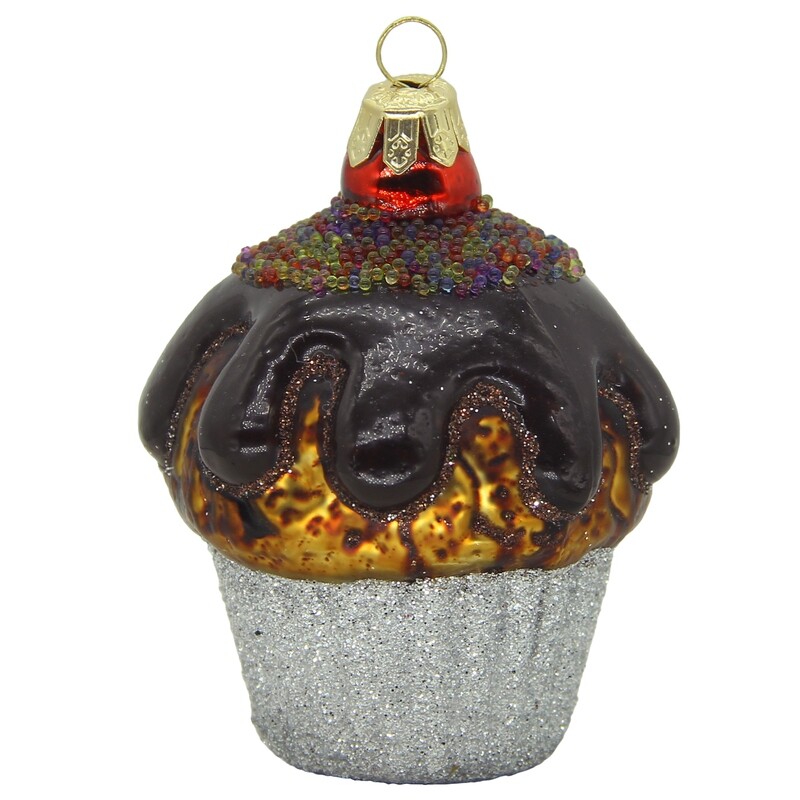 CDL Glass Blown Christmas Chocolate Muffin Ornament G48