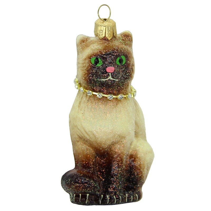 CDL Glass Blown Christmas Champ Cat with Necklace Ornament G54