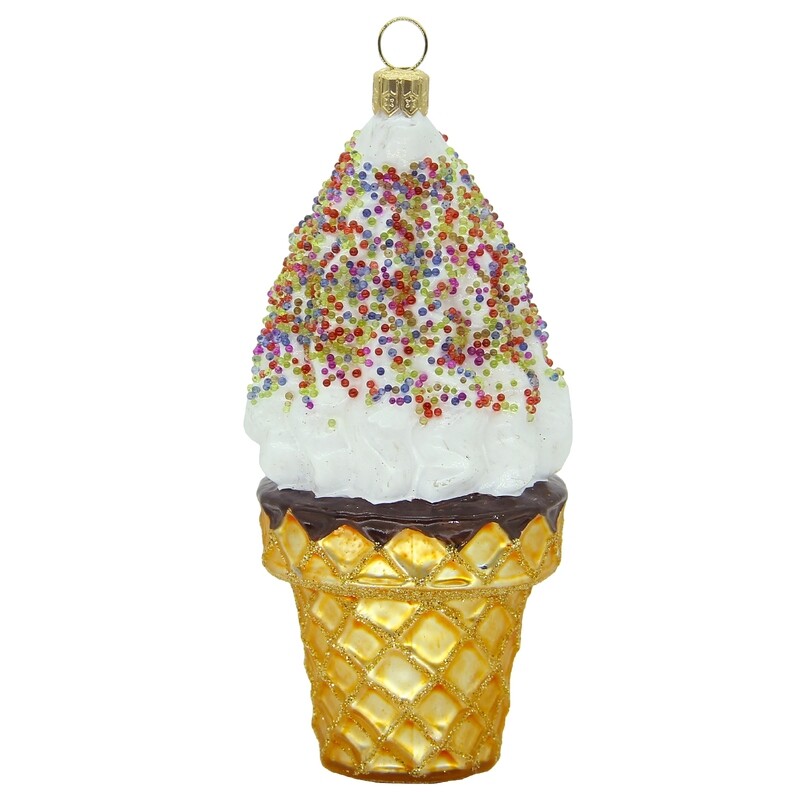 CDL Glass Blown Christmas Ice Cream Cone Ornament G46