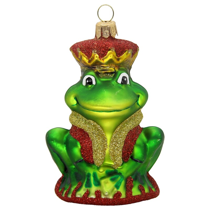 CDL Glass Blown Christmas Frog with Crown Ornament G57