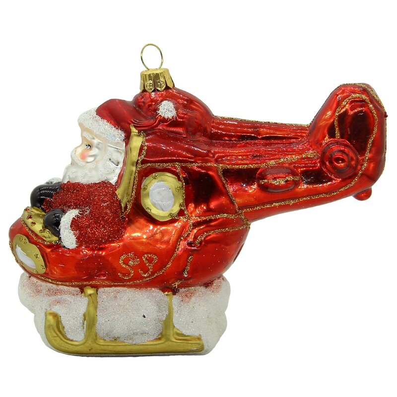 CDL Glass Blown Christmas Hellikopter Santa Ornament G86