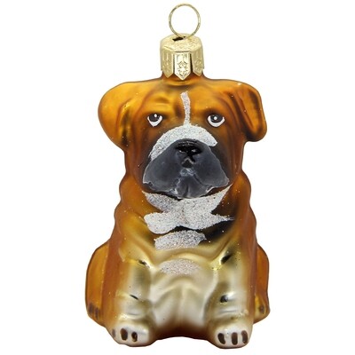 CDL Glass Blown Christmas Bokser Puppy Ornament G66