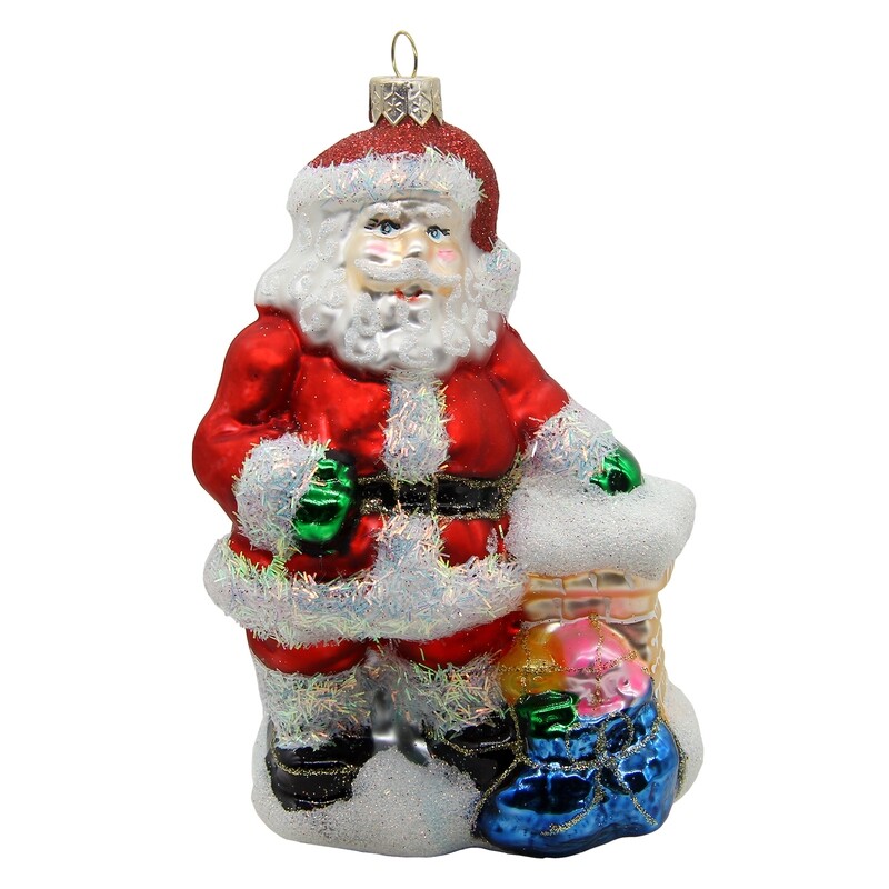CDL Glass Blown Christmas Santa at Chimney Ornament G87
