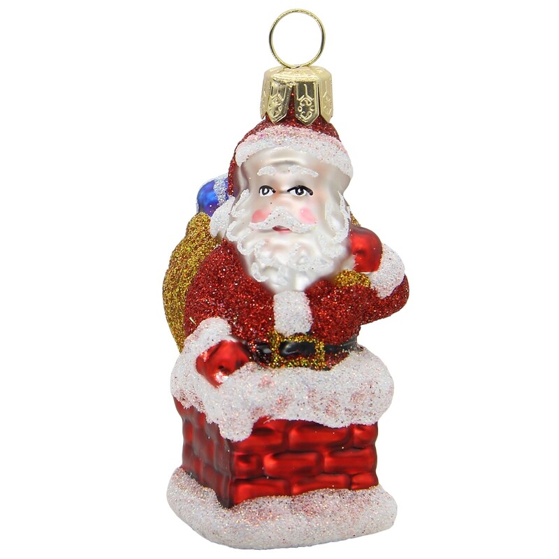 CDL Glass Blown Christmas Santa on Chimney Ornament G92