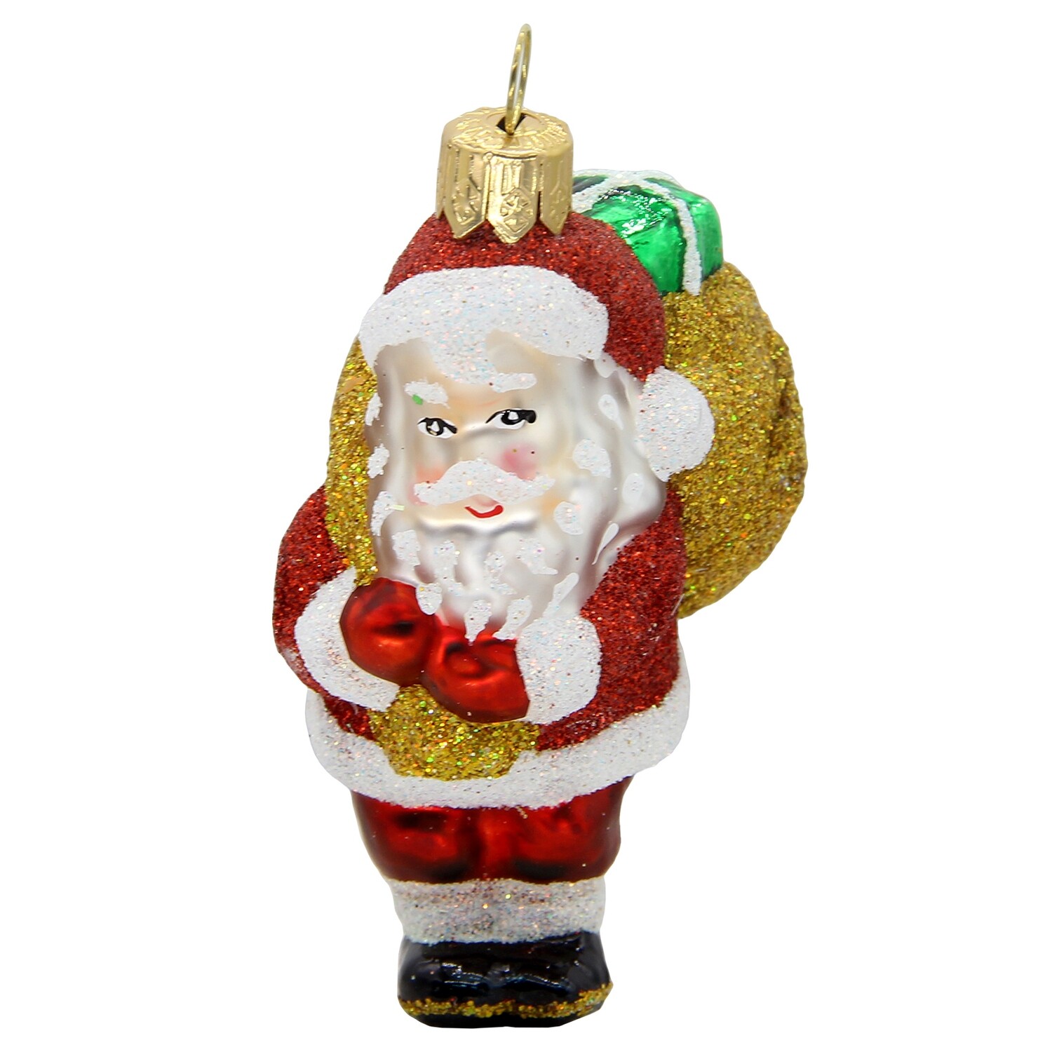 CDL Glass Blown Christmas Santa with Bag Ornament G93