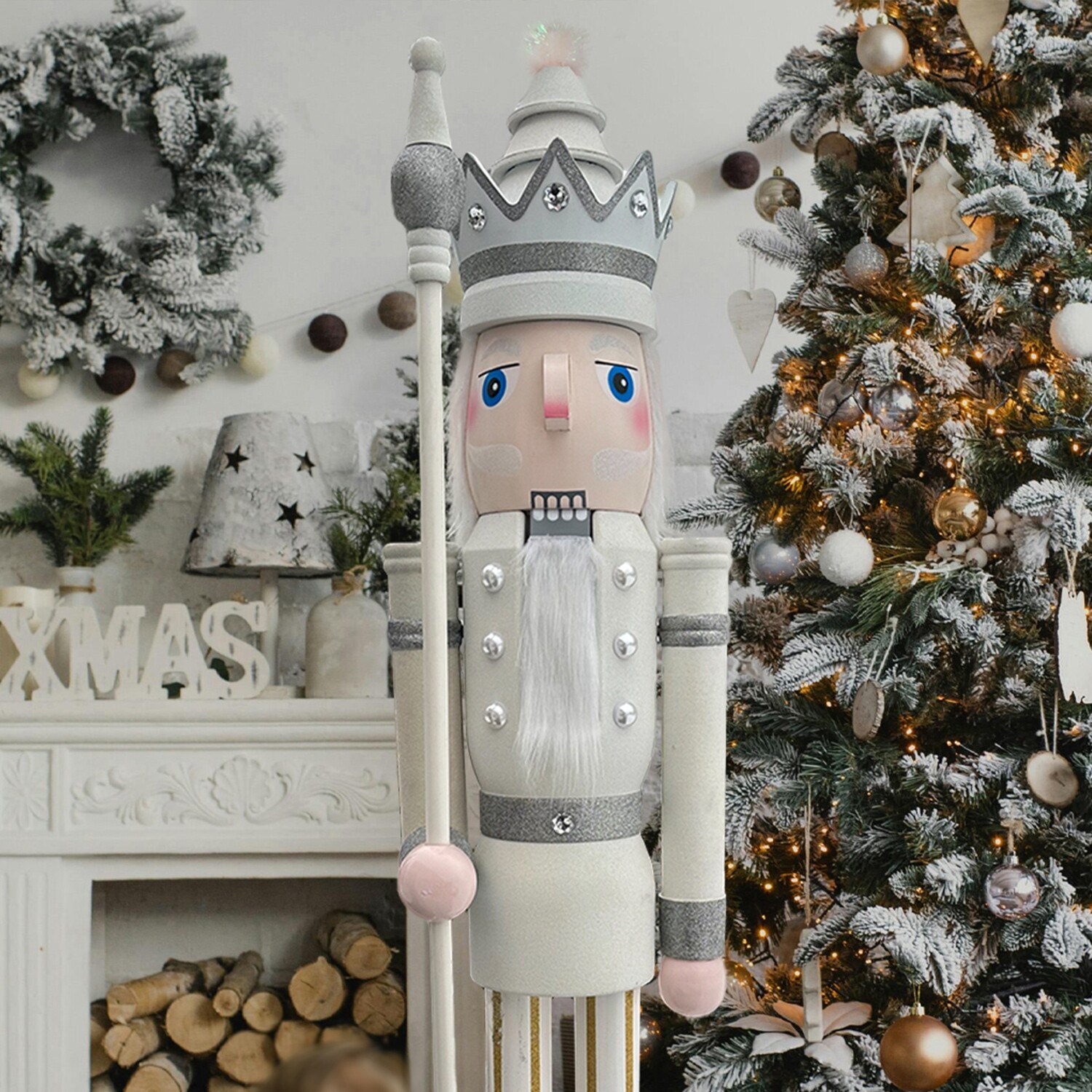Pastel White glitter nutcracker king K30