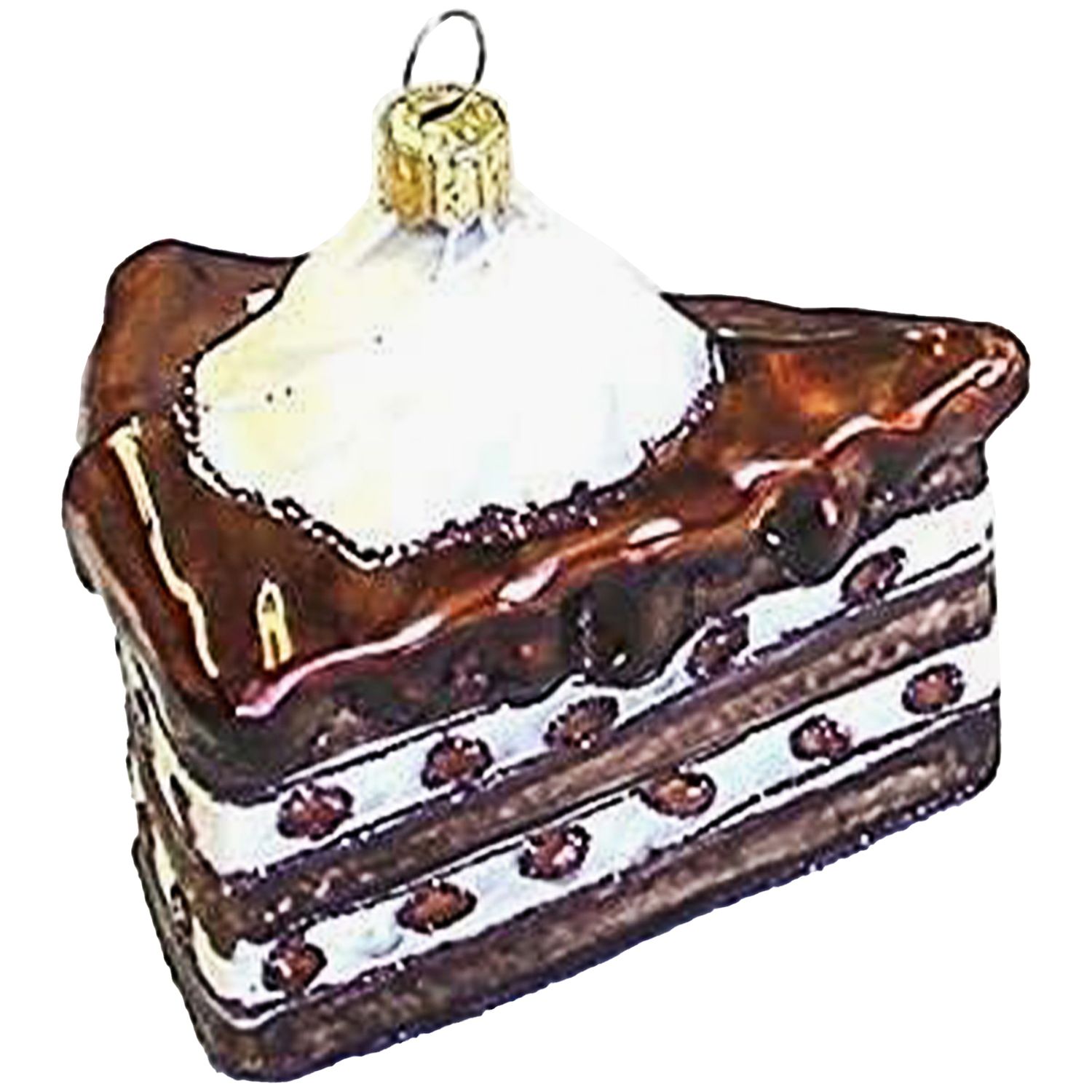 CDL Chocolate Layer Brown Cake Decorated With White Cream Christmas Tree Blow Glass Ornament G41