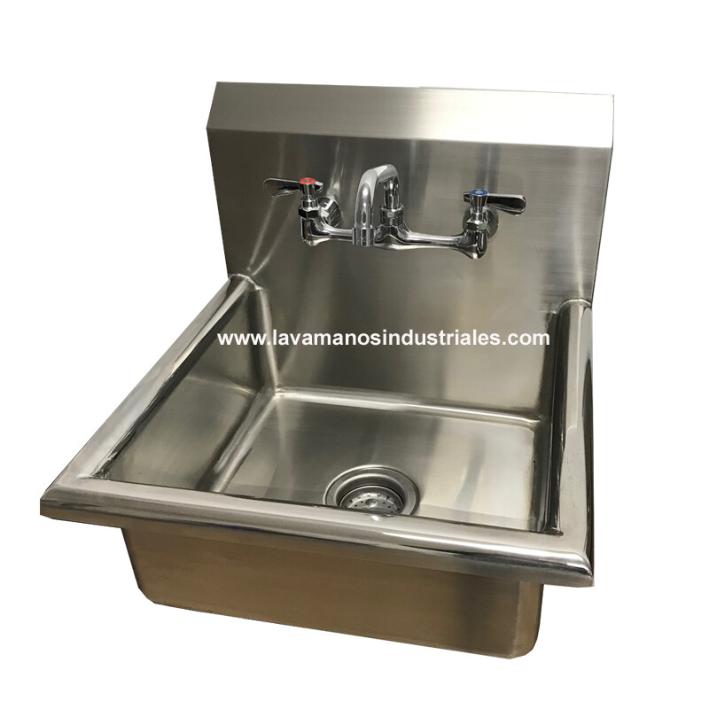 Lavabo en Acero inoxidable con respaldo alto con llave mezcladora Montada en Respaldo.