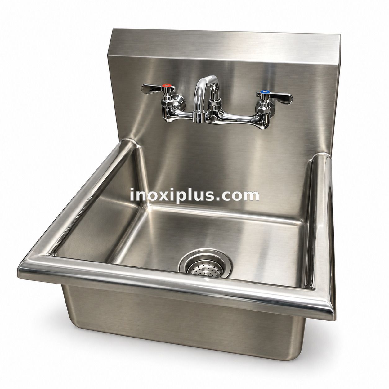 Lavabo en Acero inoxidable con respaldo alto con llave mezcladora Montada en Respaldo.