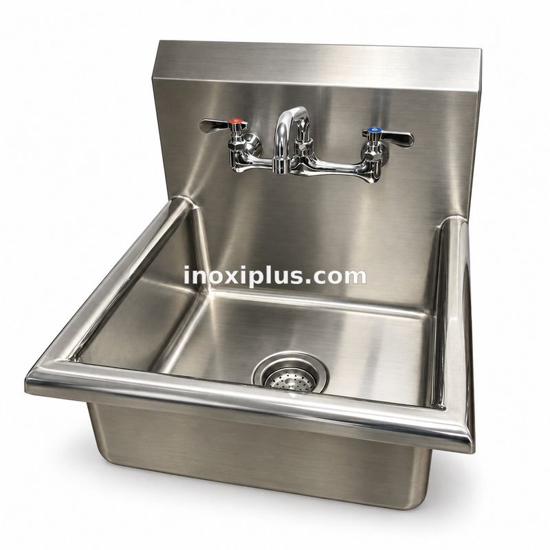 Lavabo en Acero inoxidable con respaldo alto con llave mezcladora Montada en Respaldo.