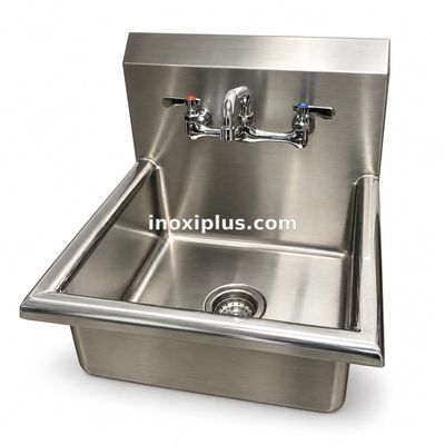 Lavabo en Acero inoxidable con respaldo alto con llave mezcladora Montada en Respaldo.