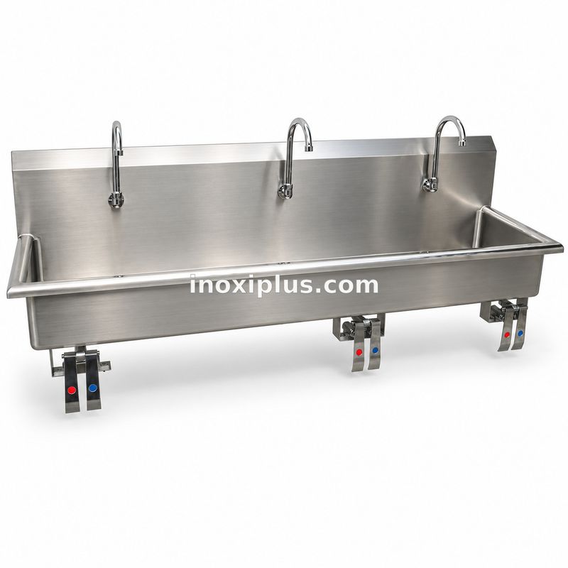 Lavamanos Triple Con Válvulas de Rodilla Agua Fría y Caliente.