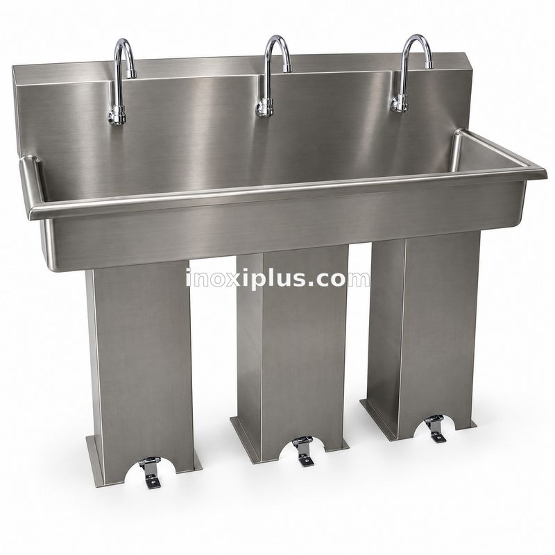 Lavamanos Triple con Válvulas de Pie y Con Pedestal.