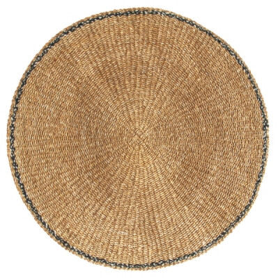 Hand Woven Seagrass Mat w/ Black Cotton Trim- 4 Feet